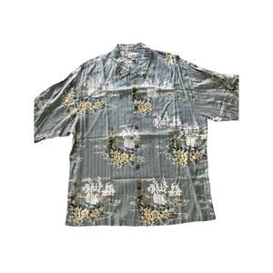 Vintage Linguine And Bob LB Hawaiian Shirt Men's XXL boats/floral Green EUC
